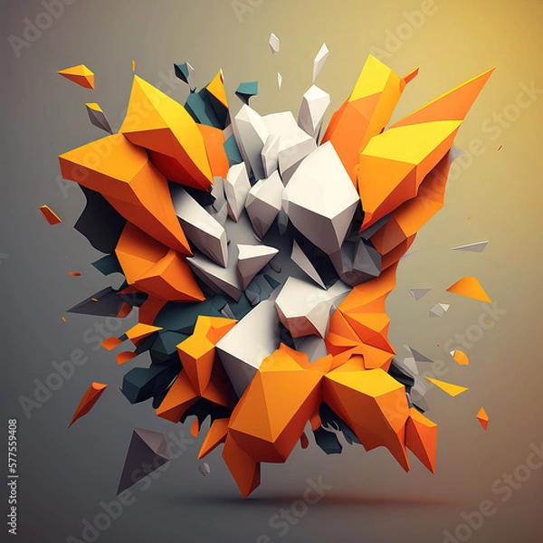 Fototapeta polygons explode from the minimalist background - generative AI