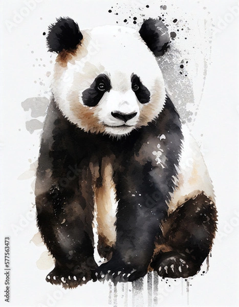 Obraz Panda Bear Japanese Style Water Color Illustration. Generative AI