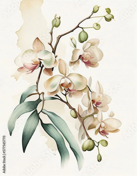 Obraz Beautiful Orchid Flower Japanese Style Watercolor Painting. Generative AI