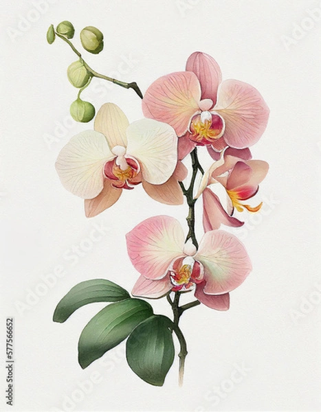 Obraz Beautiful Orchid Flower Japanese Style Watercolor Painting. Generative AI