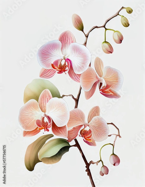 Obraz Beautiful Orchid Flower Japanese Style Watercolor Painting. Generative AI