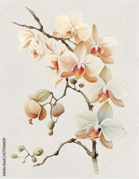Obraz Beautiful Orchid Flower Japanese Style Watercolor Painting. Generative AI