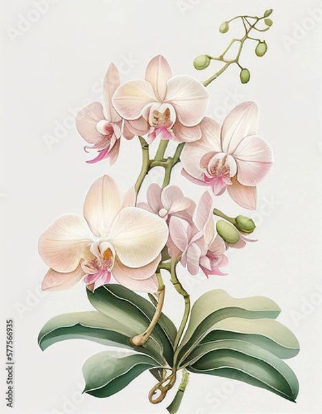 Obraz Beautiful Orchid Flower Japanese Style Watercolor Painting. Generative AI