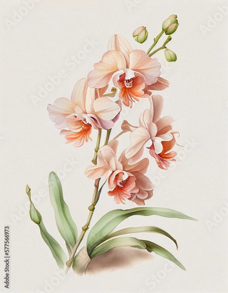 Obraz Beautiful Orchid Flower Japanese Style Watercolor Painting. Generative AI