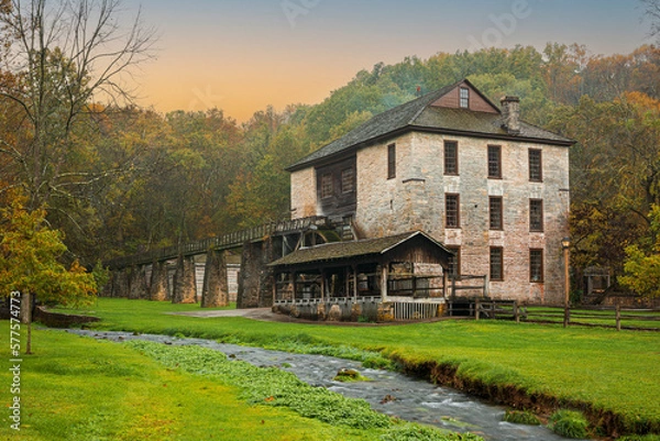 Obraz Old historical mill house at Spring Mill State Park in Indiana.