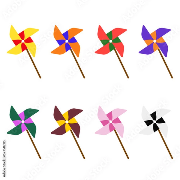 Fototapeta 色々な色の風車のイラストセット2