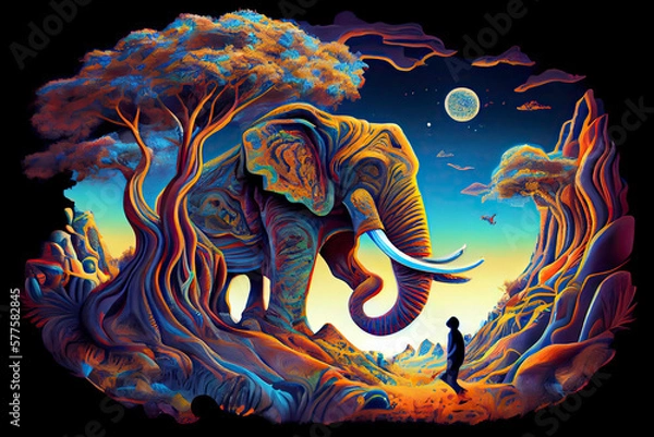 Obraz Psychedelic landscape with elephants