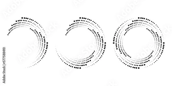 Fototapeta Set of halftone dots in circle form. Segmented circle. Geometric art. Circular shape. Trendy design element for vector dotted frame, round logo, tattoo, sign, symbol, web pages, print