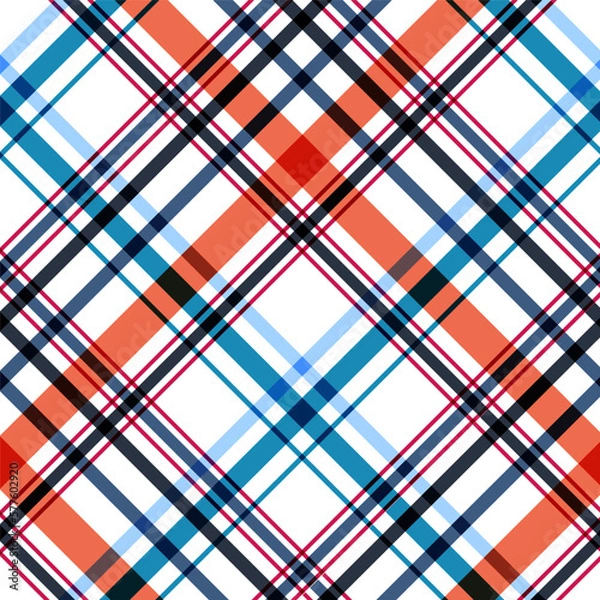 Obraz Blue and red check plaid tartan seamless pattern. Vector illustration.