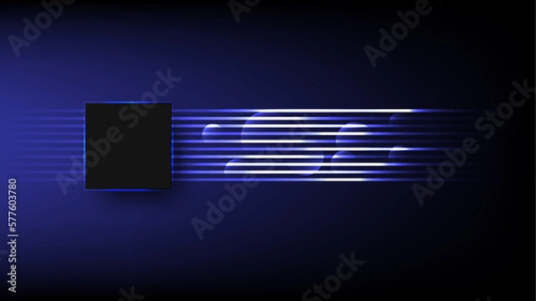 Obraz Futuristic black microchip and blue neon light, data exchange, and collection, smart new microchip concept. Quantum computer, big data processing, database concept. Processor isometric banner.