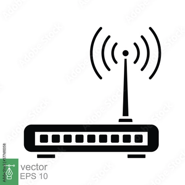 Fototapeta Wifi router icon. Simple solid style for web template and app. Broadband, modem, wireless, internet, black silhouette, glyph vector illustration design isolated on white background. EPS 10.