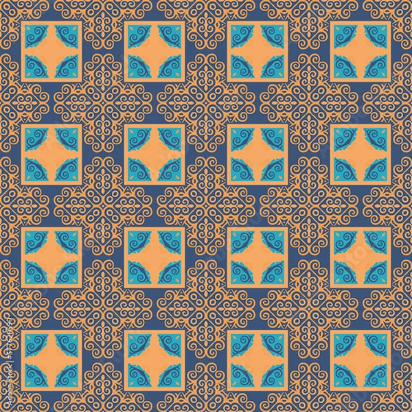Obraz Seamless Asian pattern of the nomads of Central Asia and Kazakhstan, Kyrgyzstan. Nomadic ethnic stamp style. Asian ornaments.