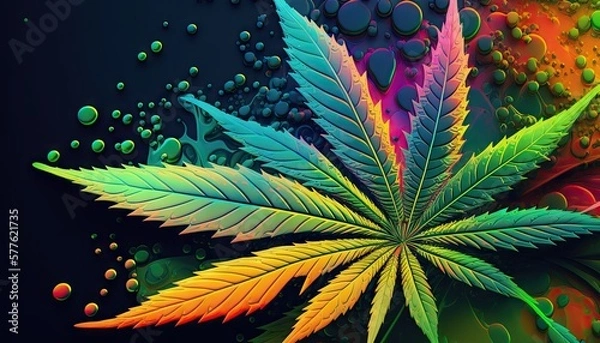 Fototapeta Beautiful Designer 420 Cannabis Seasonal Background with Dotted designs Vibrant color Modern Wallpaper Template with Vibrant Hues for Presentation, Ad, and All Applications (generative AI)