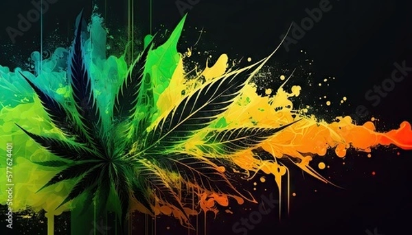 Fototapeta Beautiful Designer 420 Cannabis Seasonal Background with Simple Clean Abstract Bold color Modern Wallpaper Template with Vibrant Hues for Presentation, Ad, and All Applications (generative AI)