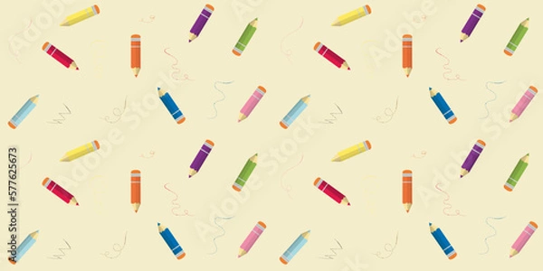 Fototapeta Cartoon pattern with colored pencils and with drawn lines