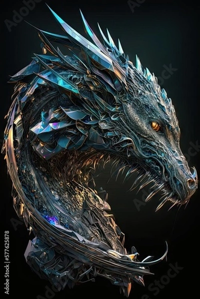 Fototapeta Cool, Epic, Artistic, Beautiful, and Unique Illustration of Dragon Animal Cinematic Adventure: Abstract 3D Background with Majestic Wildlife and Futuristic Design (generative AI)