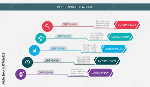 Fototapeta infographic design template vector illustration with icons and 5 options or steps.can be used for presentation process,layout,banner,data graph,presentation	
