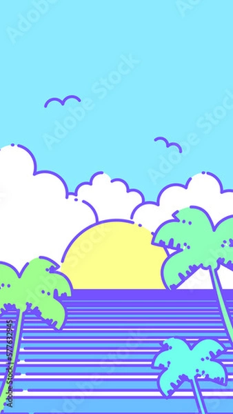 Fototapeta ⭐︎16:9 80sレトロポップサマーバケーション壁紙⭐︎