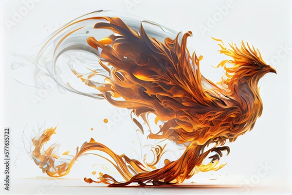 Obraz Fiery phoenix on white background. Generative ai