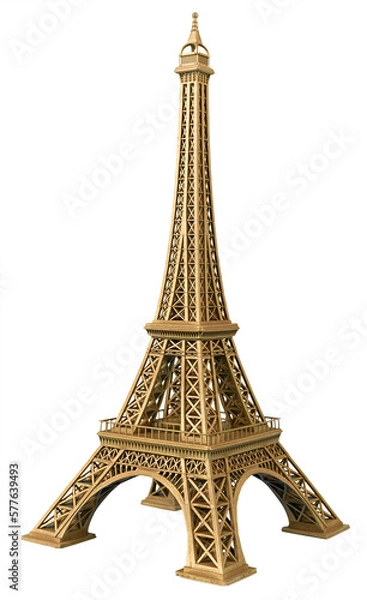 Fototapeta Eiffel tower famous monument of paris france in golden bronze color isolated white background. french landmark tourism concept
