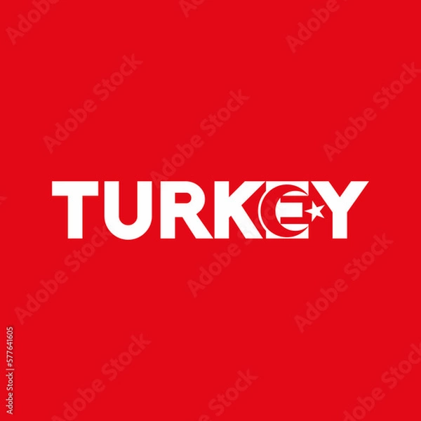 Fototapeta Turkey text lettering design with flag illustration on letter E. Turkey word with flag design. Turkey flag.