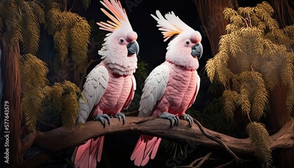 Fototapeta two parrots in the forest generative ai