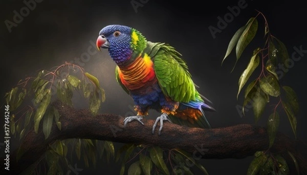 Fototapeta rainbow lorikeet on a branch generative ai