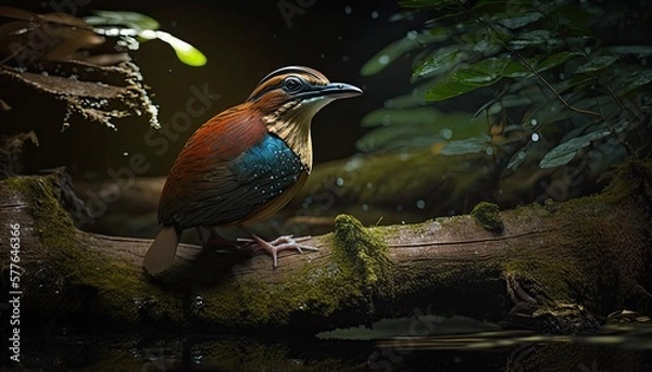 Fototapeta southeast Asian pitta in forest generative ai