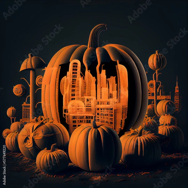 Obraz imaginary pumpkin city, generative ai