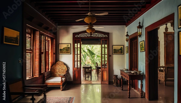 Obraz modern luxury asian indian living room, generative ai
