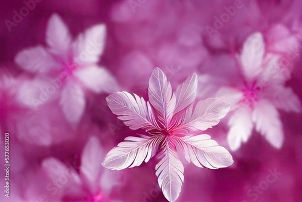 Fototapeta Pink feather in snow  flake shape generative ai