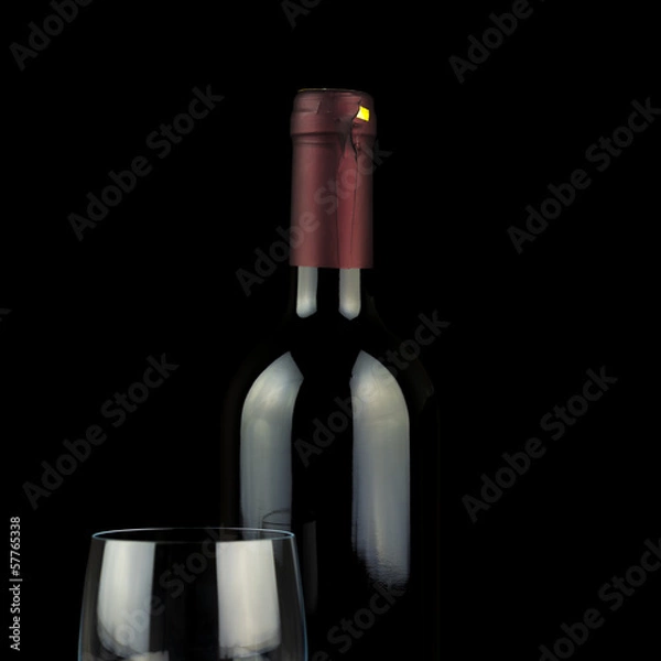 Obraz Studio shot of wine glass and a bottle