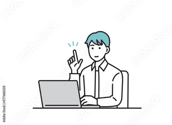 Fototapeta パソコンで仕事をする男性のイラストセット