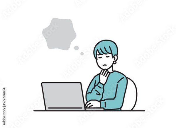 Fototapeta パソコンで仕事をする女性のイラストセット