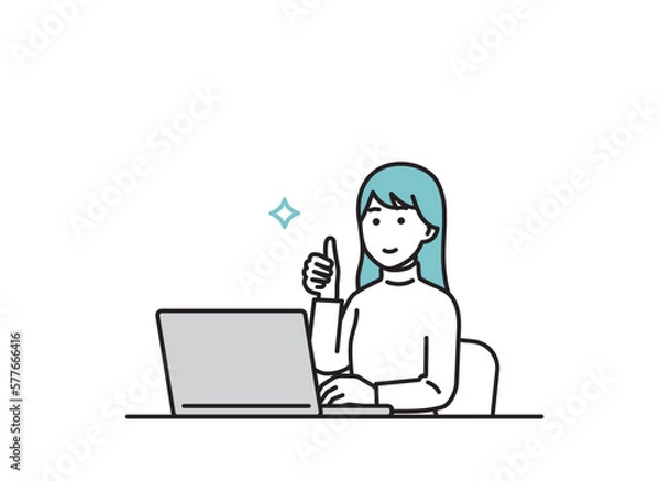 Obraz パソコンで仕事をする女性のイラストセット