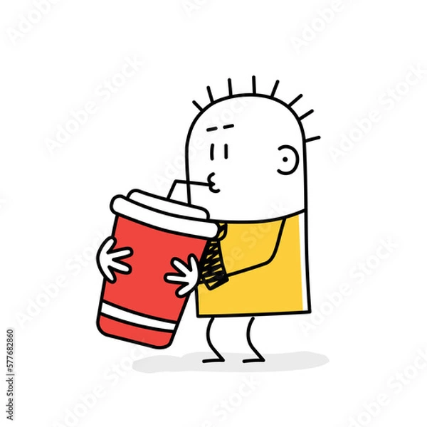 Obraz Man drinking soda. Stick figure.
