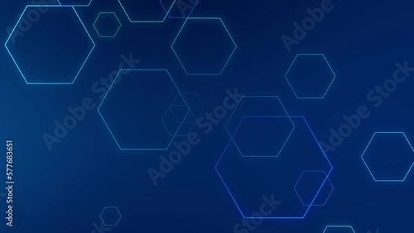 Fototapeta Abstract hexagon geometric blue neon lights technology dark background.