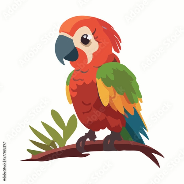 Obraz Cute parrot cartoon flat vector illustration with isolated background