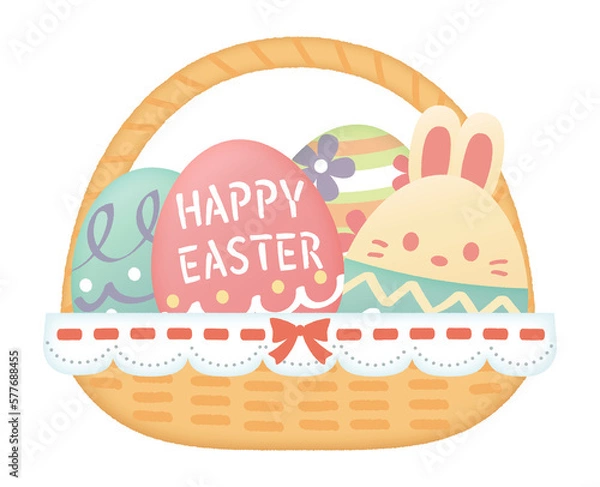 Fototapeta カラフルでかわいいイースターエッグの入ったバスケット