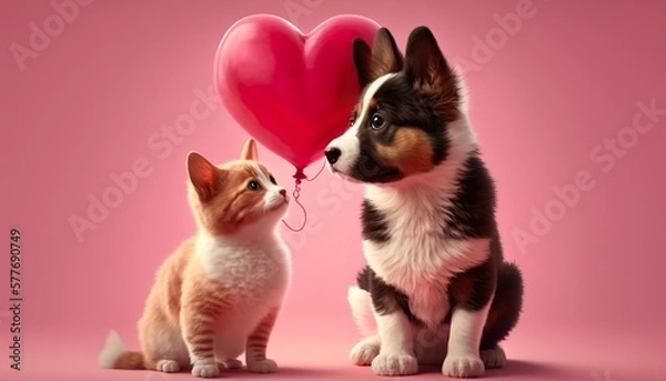 Obraz cat and dog in love (Generative AI)