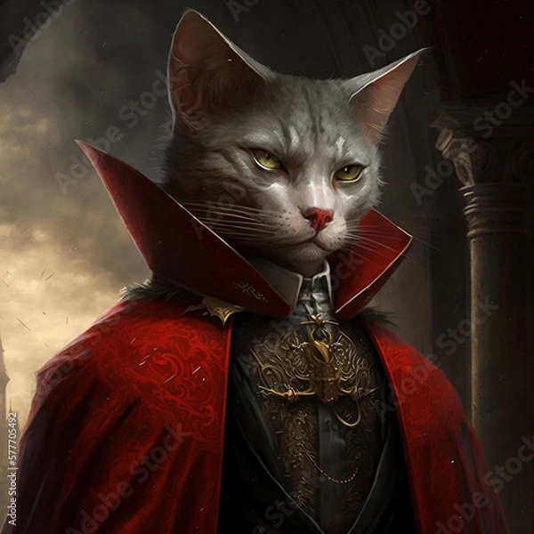 Obraz dracula cat, adult cat dressed as dracula, vampire cat generated IA