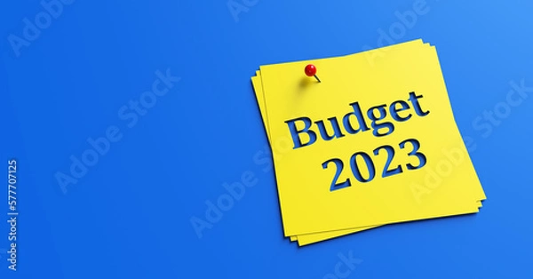 Obraz Text BUDGET 2023 in yellow paper on Blue