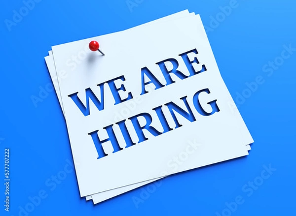 Obraz "We are hiring" white banner on blue textured background