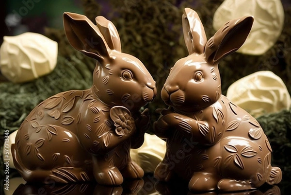 Fototapeta Easter Bunnies Made In Chocolate, Chocolate Bunnies, Generative Ai