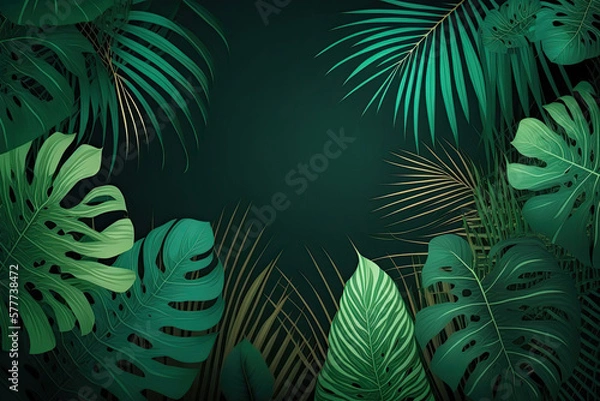Fototapeta Green summer tropical background, Palm leaves, ,AI