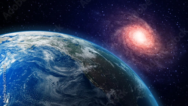 Obraz  Earth and a spiral galaxy in the background