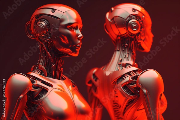 Obraz Robots in red, futuristic 