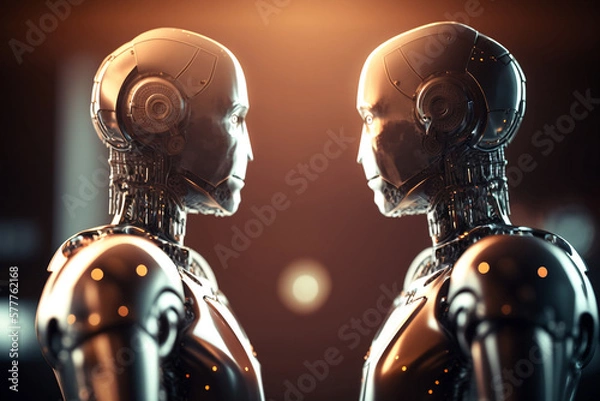 Obraz Two robots facing each other