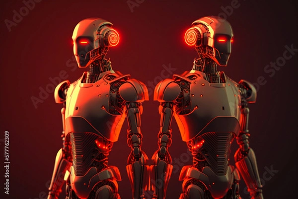 Obraz Two Robots in red, futuristic 