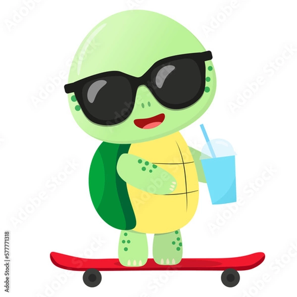Obraz 
Cute Turtle Skateboard Cartoon Vector Icon Illustration. Cartoon Concept
